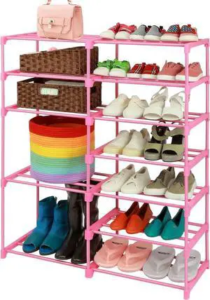 LNYZQUS 7-Tier Large Pink Shoe Rack, 24 -30 Pairs Tall Shoe Organizer Shelf, Kids Boots Stand Organizer For Garage Closet Entryway LNYZQUS 7-Tier Large Pink Shoe Rack, 24 -30 Pairs Tall Shoe Organizer Shelf, Kids Boots Stand Organizer For Garage Closet Entryway