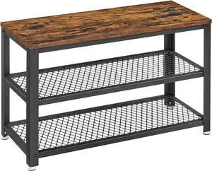 VASAGLE 3-Tier Shoe Rack, Storage Bench with Metal Mesh Shelves and Seat VASAGLE 3-Tier Shoe Rack, Storage Bench with Metal Mesh Shelves and Seat