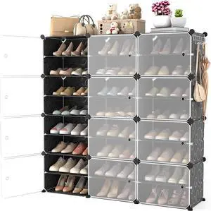 Portable Shoe Rack Organizer with Door, 48 Pairs Shoe Storage Cabinet Easy Assembly, Plastic Adjustable Shoe Organizer Stackable Detachable Free Standing Shoe Rack DIY Expandable 8 Tier Black Portable Shoe Rack Organizer with Door, 48 Pairs Shoe Storage Cabinet Easy Assembly, Plastic Adjustable Shoe Organizer Stackable Detachable Free Standing Shoe Rack DIY Expandable 8 Tier Black