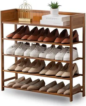 Bamboo Shoe Rack Organizer, 5 Tier Shoe Shelf Storage Organizer, for Entryway, Hallway, and Closet (Brown-31.5) Bamboo Shoe Rack Organizer, 5 Tier Shoe Shelf Storage Organizer, for Entryway, Hallway, and Closet (Brown-31.5)