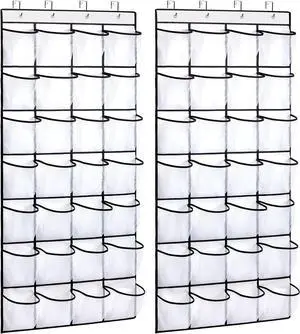 REGELETO 2 Pack 28 Pocket Over the Door Shoe Organizer, Hanging Shoe Rack for Door Large Capacity Shoe Organizer Holder with 4 Metal Hooks (White-2Pack) REGELETO 2 Pack 28 Pocket Over the Door Shoe Organizer, Hanging Shoe Rack for Door Large Capacity Shoe Organizer Holder with 4 Metal Hooks (White-2Pack)