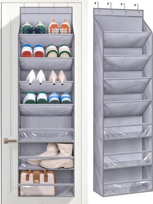 KIMBORA Over the Door Shoe Organizer, 7 Shelves Hanging Shoe Organizer with Roomy Large Pockets Hanging Shoe Rack for Closet, Shoe Storage Holder for Boots, Sneakers, Slippers, Heels, Kids Shoes, Grey