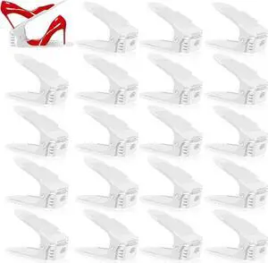Shoe Slots Organizer - 20 Pack Shoe Stackers, 50% Space Savers, 4 Levels Adjustable Rack, White Shoe Slots Organizer - 20 Pack Shoe Stackers, 50% Space Savers, 4 Levels Adjustable Rack, White