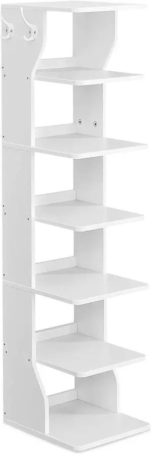 VASAGLE 7-Tier Vertical Shoe Rack, Narrow Shoe Storage Organizer with Hooks VASAGLE 7-Tier Vertical Shoe Rack, Narrow Shoe Storage Organizer with Hooks