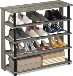 Furinno Turn-N-Tube 5 Tier Wide Shoe Rack, French Oak Grey/Black , 32 Inch Furinno Turn-N-Tube 5 Tier Wide Shoe Rack, French Oak Grey/Black , 32 Inch
