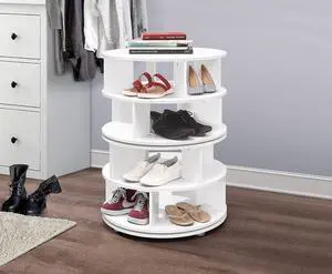 Kings Brand Furniture Cassidy Revolving Shoe Rack, Spinning Shoe Rack Tower, 360° Revolving Shoe Storage Organizer for Closet Entryway Bedroom Hallway (White, 4-Tier) Kings Brand Furniture Cassidy Revolving Shoe Rack, Spinning Shoe Rack Tower, 360° Revolving Shoe Storage Organizer for Closet Entryway Bedroom Hallway (White, 4-Tier)