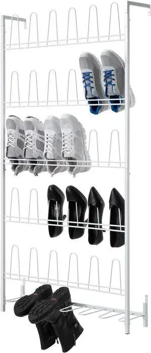 MyGift Matte White Metal Wall Mounted Shoe Rack, Holds 18 Pairs MyGift Matte White Metal Wall Mounted Shoe Rack, Holds 18 Pairs