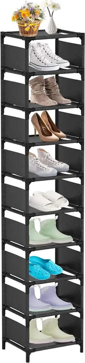 10-Tier Vertical Shoe Rack, Tall Narrow Shoe Shelf Space Saving Organizer for Entryway Door Small Space 10-Tier Vertical Shoe Rack, Tall Narrow Shoe Shelf Space Saving Organizer for Entryway Door Small Space