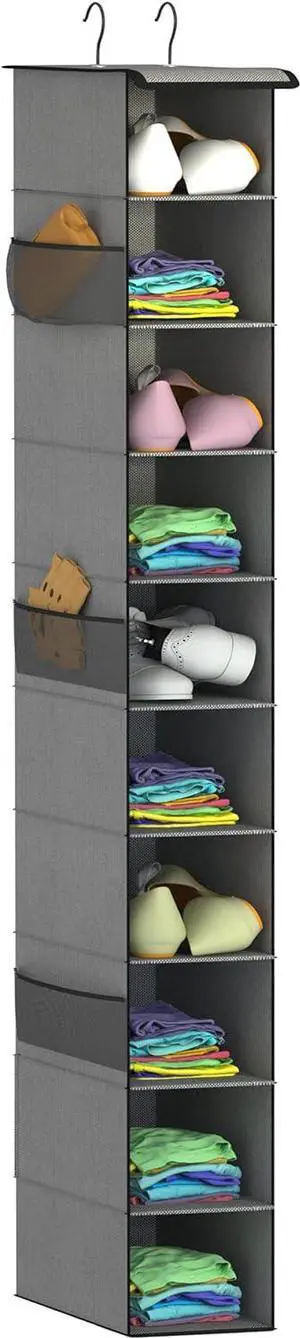 10-Tier Hanging Closet Shoe Organizer, with Side Pockets, Grey 10-Tier Hanging Closet Shoe Organizer, with Side Pockets, Grey