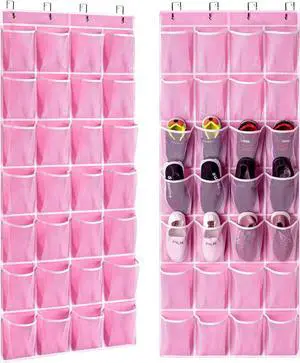 KEEPJOY 28 Pocket Over The Door Shoe Organizer, 2Pack Hanging Shoe Organizer for Door, Hanging Door Shoe Holder Rack with Mesh Pockets Large Size 65 x 23 inch (Pink-2Pack) KEEPJOY 28 Pocket Over The Door Shoe Organizer, 2Pack Hanging Shoe Organizer for Door, Hanging Door Shoe Holder Rack with Mesh Pockets Large Size 65 x 23 inch (Pink-2Pack)