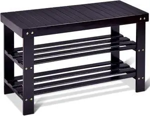 GOFLAME Shoe Bench Rack, 2-Tier Bamboo Seat Storage Shelf, Free Standing Shoe Storage Bench with Stylish and Modern Design, Shoe Organizer for Décor Entryway, Hallway, Living Room, Bathroom (Black) GOFLAME Shoe Bench Rack, 2-Tier Bamboo Seat Storage Shelf, Free Standing Shoe Storage Bench with Stylish and Modern Design, Shoe Organizer for Décor Entryway, Hallway, Living Room, Bathroom (Black)