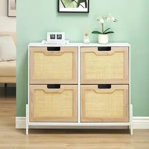 GAOMON Natural Rattan 4 Flip Door Shoe Rack Storage Cabinet, Shoe Cabinet Organizer Freestanding with 3-Tier Adjustable Shelves for Entryway, Entrance Hallway (4 Flip Doors, White) GAOMON Natural Rattan 4 Flip Door Shoe Rack Storage Cabinet, Shoe Cabinet Organizer Freestanding with 3-Tier Adjustable Shelves for Entryway, Entrance Hallway (4 Flip Doors, White)