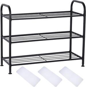 3 Tier Metal Small Shoe Rack for ClosetEntryway Black 236 Inch Shoe Storage Organizer Shoe Shelf with 3 Pack Shelf Liners