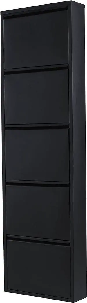 Flip Drawer Shoe Cabinet, Storage Organizer, Freestanding Shoe Rack, Wall Mounted No-Assembly (Black, 5 Drawer) Flip Drawer Shoe Cabinet, Storage Organizer, Freestanding Shoe Rack, Wall Mounted No-Assembly (Black, 5 Drawer)