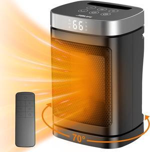 Small Portable Space Heater for Indoor Use - with 70°Rotating Feature, JIBUFI 1500W PTC Electric Heater, Rapid and Safe Heating, Remote Control, 1-12 Hr Timer for Bedroom, Office