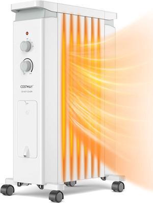 COSTWAY Oil Filled Radiator Heater, 1500W Portable Space Heater with 3 Heat Setting, Built-in Thermostat and Humidification Box, Energy-Saving Quiet Electric Heater for Home Office Indoor (White)