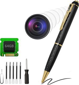 64G Hidden Camera, Mini Spy Camera, 1080P FHD Pen Camera, Nanny Cam with 300 minutes Battery Life, Rechargeable Spy Pen, Small Pocket Cam, Body Camera with Loop Recording, One Button Operation