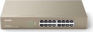 Tenda TEG1016D, 16-Port Gigabit Switch, Unmanaged Desktop Network Hub, Office Ethernet Switch, Sturdy Metal, Fanless, Traffic Optimization, Limited Lifetime Protection