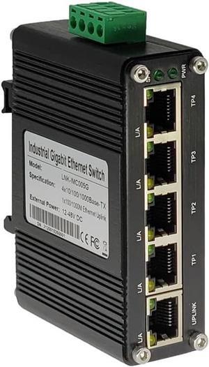 Mini Industrial 5 Ports Gigabit Switch Hardened 5 Port RJ45 10/100/1000Mbps Ethernet Switch Din Rail Mount Ethernet Switch Wall Mounts Included (-40 to 167 ºF) 10Gbps Switching Capacity
