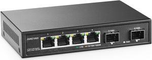 YuLinca 4 Port 2.5G Network Switch with 2x10G SFP, 2.5Gbps Network Hub Ethernet Splitter, Compatible with 100/1000/2500Mbps, Multi-Gigabit Fanless Unmanaged Metal Desktop Gaming Switch