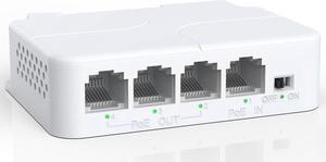 YuanLey 4 Port PoE Extender with 3 PoE Out, IEEE 802.3af/at Mini 4 Channel PoE Repeater 100Mbps, Wall and Din Rail Mount Passthrough POE Switch/Booster, Plug and Play
