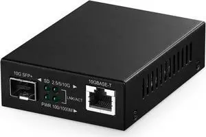 Binardat 10G Fiber Media Coverter, 2 Port 10 Gigabit Ethernet Switch, 1 x 10G RJ45 Port, 1 x 10G SFP Port, Mini Metal Case Fanless, Unmanaged Plug and Play