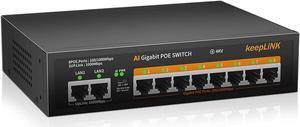 keepLiNK 8 Port Gigabit PoE Switch with 2 Gigabit Uplink, 135W Built-in Power Supply, 802.3AF/at Compliant, Desktop or Wall Mount, Ethernet Network Switch Unmanaged