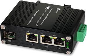 Throncom Industrial Gigabit 3 Ports Ethernet Switch Hardened 10/100/1000Mbps Fiber Switch with 100/1000M Adaptive SFP Slot Din Rail /Wall Mount Unmanaged Network Switch 12-48V DC 4-Port Switch