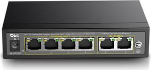 DBIT 6-Port Ethernet PoE Switch with 4 Ports PoE+, 2 Fast Ethernet Uplink, 10/100Mbps, 63W High Power, Support IEEE802.3af/at, Fanless Metal Plug & Play PoE+ Network Switch (WS1042A)