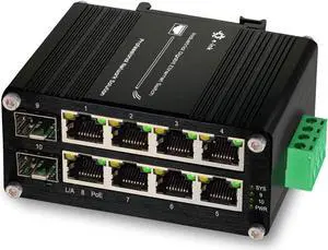 Throncom Industrial Gigabit PoE Fiber Switch 8 Ports PoE+ Ethernet Switch with 100/1000M Adaptive 2 SFP Slots Din Rail Unmanaged 10/100/1000Mbps Small Network Switch IEEE802.3af/at 30W/240W 48-57V DC