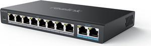 Reolink PoE Switch with 8 PoE Ports, 2 Gigabit Uplink Ports, 120W for All PoE Ports, Ideal for Reolink RLN36 NVR and Reolink PoE IP Cameras, IEEE802.3af/at, Metal Casing, Desktop/Wall Mount, RLA-PS1