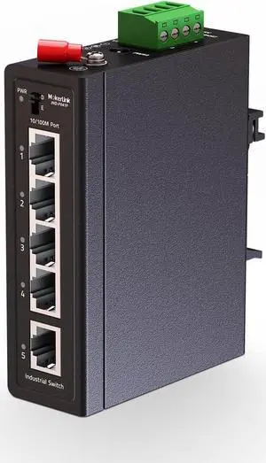 MokerLink 5 Port Industrial Din Rail Switch, 4 Ports and 1 Uplink, 10/100Mbps Fast Ethernet, DIN-Rail & Wall Mount Included