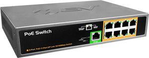 BV-Tech 9-Port PoE+ Switch - 8 PoE+ Ports, 1 Uplink, 120W Total Power, 802.3af/at Support - Perfect for IP Cameras, Networking Devices & Home Office