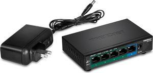 TRENDnet 5-Port Gigabit PoE+ Switch, 32W PoE Power Budget, 10Gbps Switching Capacity, IEEE 802.1p QoS, DSCP Pass-Through Support, Fanless, Wall Mountable, Lifetime Protection, Black, TPE-TG52