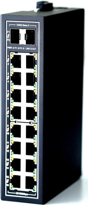 WIWAV WDH-16ET2GF-DC 10/100Mbps Unmanaged 18-Port Industrial Ethernet Switches with DIN Rail/Wall-Mount (Fanless,-30~75)