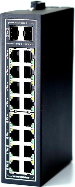 WIWAV WDH-16GT2GF-DC 10/100/1000Mbps Unmanaged 18-Port Gigabit Industrial Ethernet Switches with DIN Rail/Wall-Mount (Fanless,-30~75)