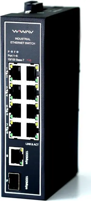 WIWAV WDH-8ET1GT1GF-POE 10/100Mbps 10-Port PoE Unmanaged Industrial Ethernet Switches with DIN Rail/Wall-Mount (UL Listed,-30°C to 75°C,IP30)