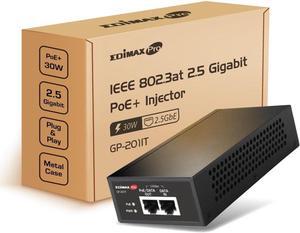Edimax Pro Gigabit PoE+ 30W Injector Adapter, 2.5 Gbps, Adds Power to PoE Powered Device (PD) for up to 100 Meters (328ft), Powers IP Cameras, IP Phones, Digital Signage and More, GP-201IT