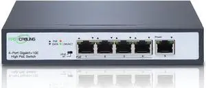 5-Port 90W 802.3bt PoE++ Switch, IEEE802.3 at/bt, High Power Out Ports, Gigabit Ethernet, 180W Power Budget, Unmanaged Switch, Plug-and-Play, Desktop/Wall Mount
