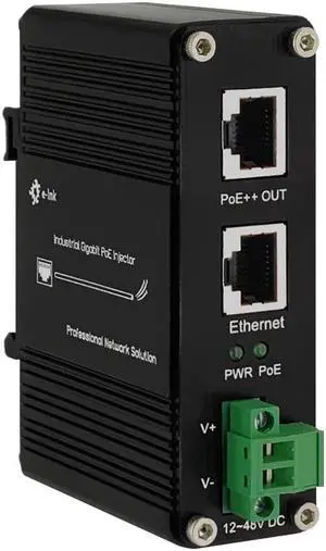 Elenzk Industrial Gigabit PoE++ Injector Hardened IEEE802.3at/bt 95W PoE Adapter with 12-48VDC Input DIN-Rail and Wall Mount