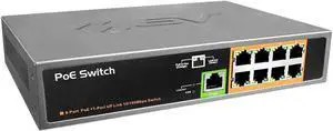BV-Tech 8 Port PoE Unmanaged Switch + 1 Ethernet Uplink  150W  802.3af  POE-SW801