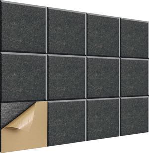 SHJADE Sound Proof Panels Square Self-Adhesive, 12 Pieces High Density Acoustic Panel, 12" X 12" X 0.4" Stylish Sound Dampening Padding for Studio Recording Office Home(Sesame Black)