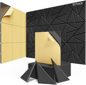 18 pack Acoustic Panels With Self-Adhesive, 12"X 12"X 0.4"Sound Proof Foam Panels, Sound Panels High Density, Soundproof Wall Panels for Home Studio Office-Black