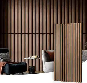 Art3d 2 Wood Slat Acoustic Panels for Wall and Ceiling - 3D Fluted Sound Absorbing Panel with Wood Finish - Walnut