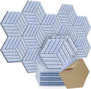SHJADE Hexagon Acoustic Panels Self-Adhesive, 12 Pack 14" X 12" X 0.4" Sound Absorbing Panels, High Density Soundproofing Wedge Tiles(Light Sky Blue)