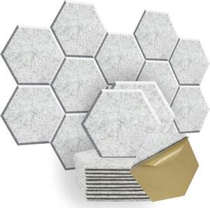 SHJADE Self-Adhesive Acoustic Panels, 12 Pcs 12" X 10" X 0.4" Sound Absorbing Panels, High Density Hexagon Acoustical Wall Padding(Silver Grey)