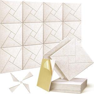 12 Pack Self-adhesive Acoustic Panels, 12" X 12" X 0.4" Sound Proof Acoustic Foam with Pattern, Square High Density Sound Absorbing Wall Panels for Home Studio Office (Light Camel)