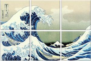 Art Acoustic Panels, 6 Pack Self-Adhesive Large Wall Art Paintings for Wall Decoration, Sound Absorbing Panels for Recording Studio, Living room and Bedroom, 72x48inch (Kanagawa Surfing)