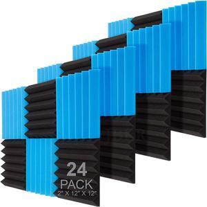 JBER 24 Pack Blue and Charcoal Acoustic Panels Studio Foam Wedges Fireproof Soundproof Padding Black Wall Panels 2" X 12" X 12"