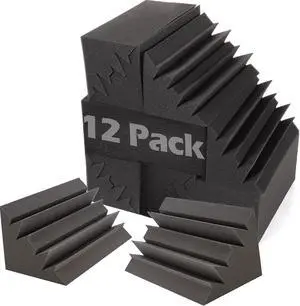 Acoustic Foam Bass Traps -12 Pack Wall Corner Studio Foam Blocks 12" X 7" X 7" Low-Frequency Sound Absorption Material for Home Studio and Theater etc. (12 Pack, Bass traps)